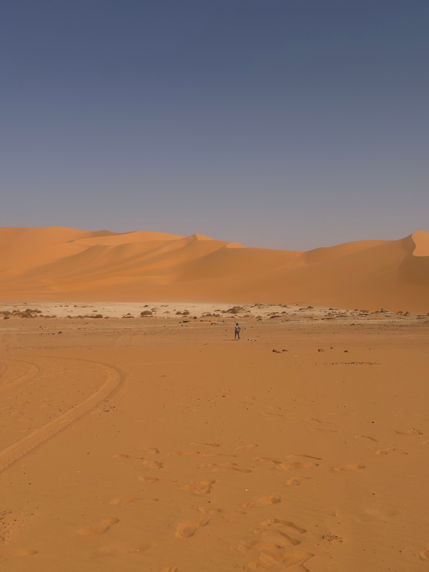 Marcheur solitaire dans les dunes orangées